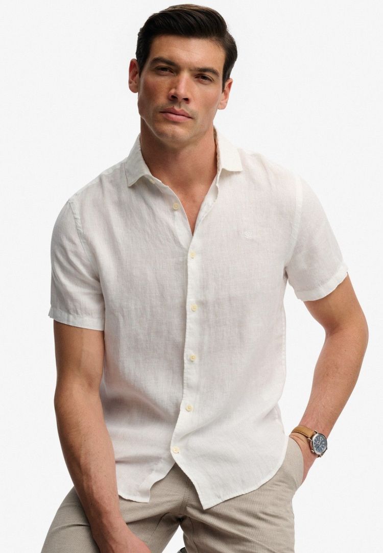 Superdry Overhemd Wit heren (RIVIERA S/S LINEN SHIRT - M4011104A.01C) - GL Sport (Sluis)