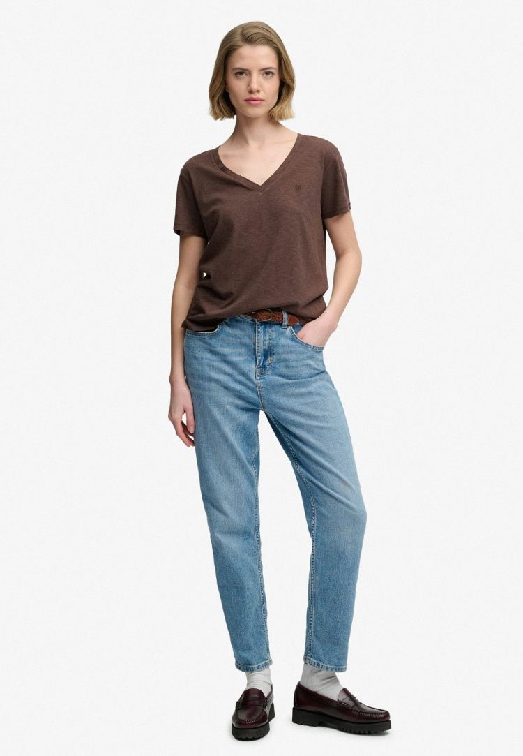 Superdry & Co T-shirt Bruin dames (STUDIOS SLUB EMB VEE TEE - W1011828A.8MK) - GL Sport (Sluis)