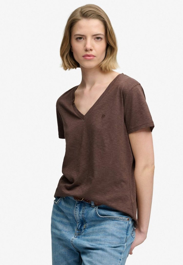 Superdry & Co T-shirt Bruin dames (STUDIOS SLUB EMB VEE TEE - W1011828A.8MK) - GL Sport (Sluis)