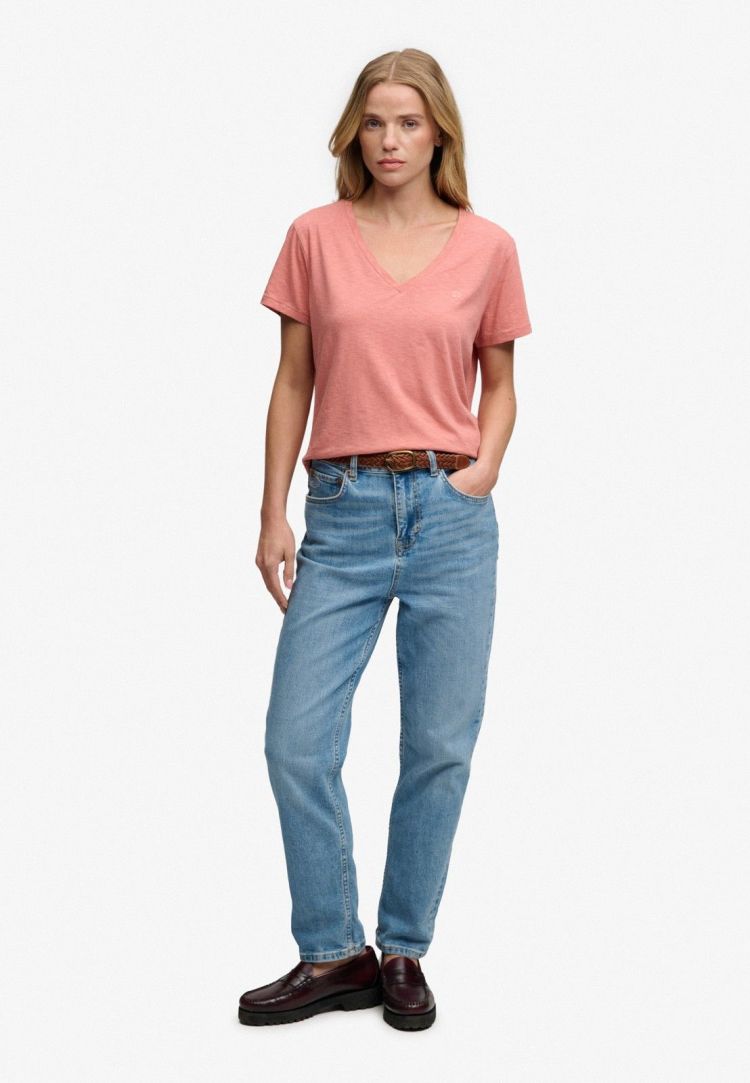 Superdry & Co T-shirt Roze dames (STUDIOS SLUB EMB VEE TEE - W1011828A.5OR) - GL Sport (Sluis)