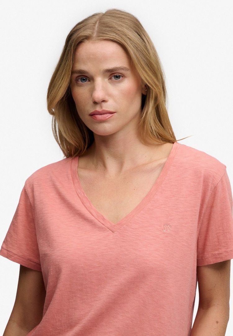 Superdry & Co T-shirt Roze dames (STUDIOS SLUB EMB VEE TEE - W1011828A.5OR) - GL Sport (Sluis)
