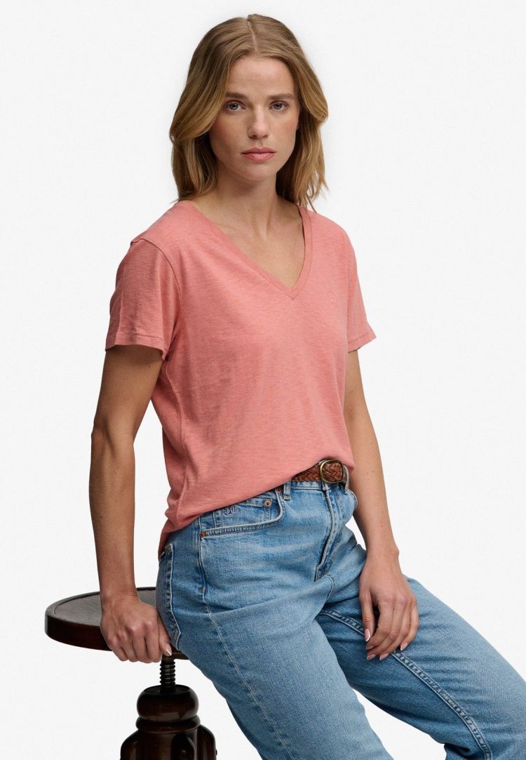 Superdry & Co T-shirt Roze dames (STUDIOS SLUB EMB VEE TEE - W1011828A.5OR) - GL Sport (Sluis)