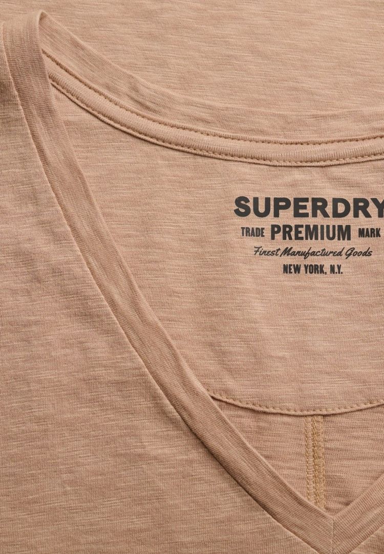 Superdry & Co T-shirt Taupe dames (STUDIOS SLUB EMB VEE TEE - W1011828A.1PT) - GL Sport (Sluis)