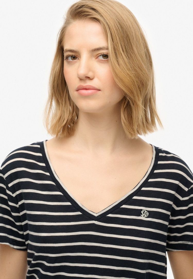 Superdry T-shirt Blauw dames (STUDIOS SLUB EMBROIDERED T-SHIRT - W1011828A.IBX) - GL Sport (Sluis)