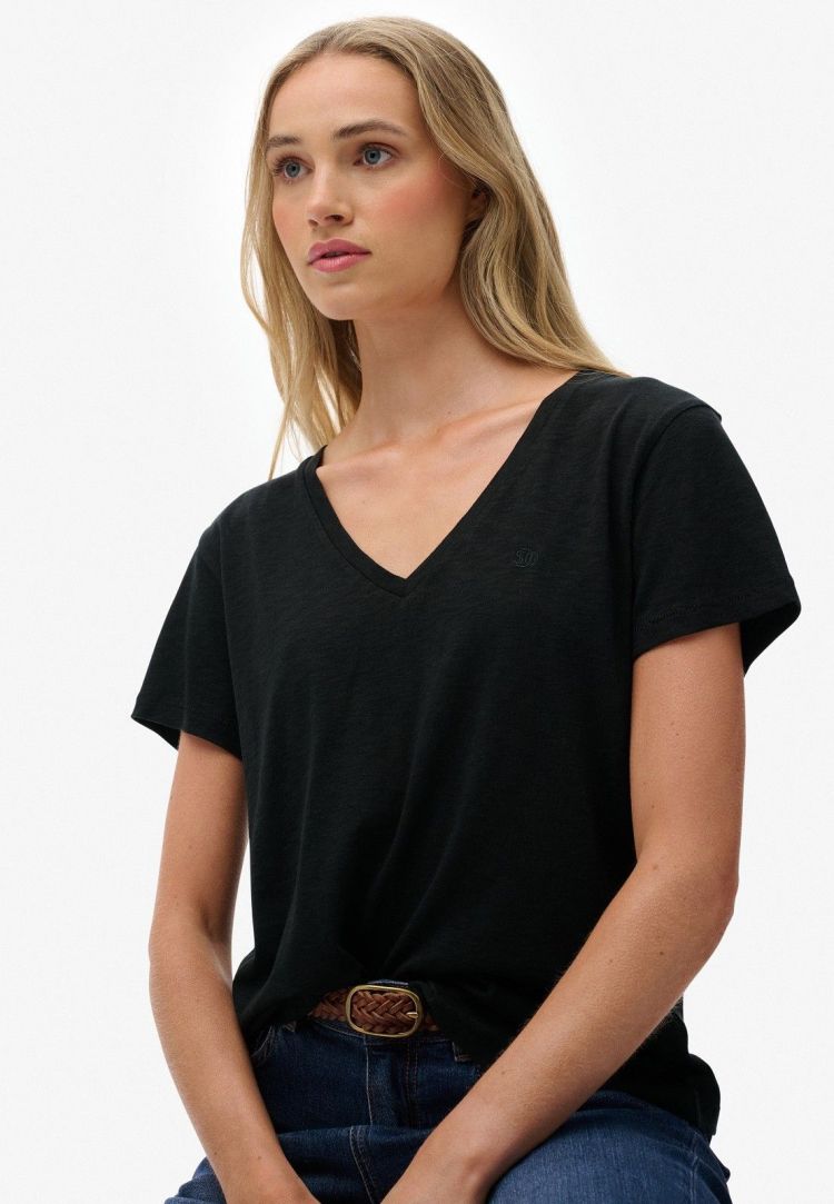Superdry T-shirt Zwart dames (STUDIOS SLUB EMBROIDERED T-SHIRT - W1011828A.02A) - GL Sport (Sluis)