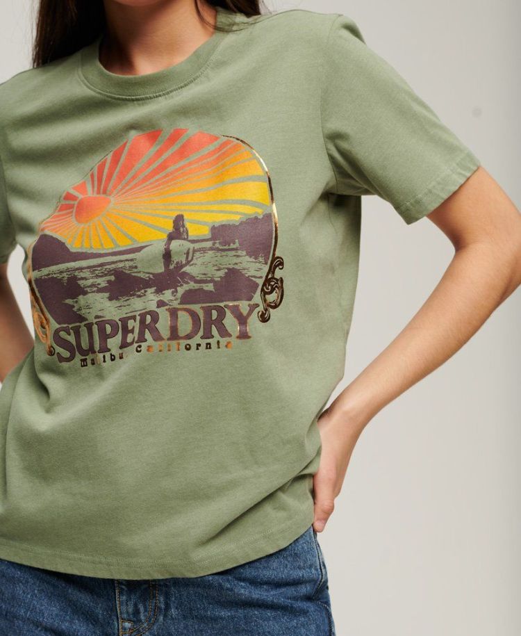 Superdry T-shirt Groen dames (TRAVEL SOUVENIR RELAXED TEE - W1011422A.9DN) - GL Sport (Sluis)