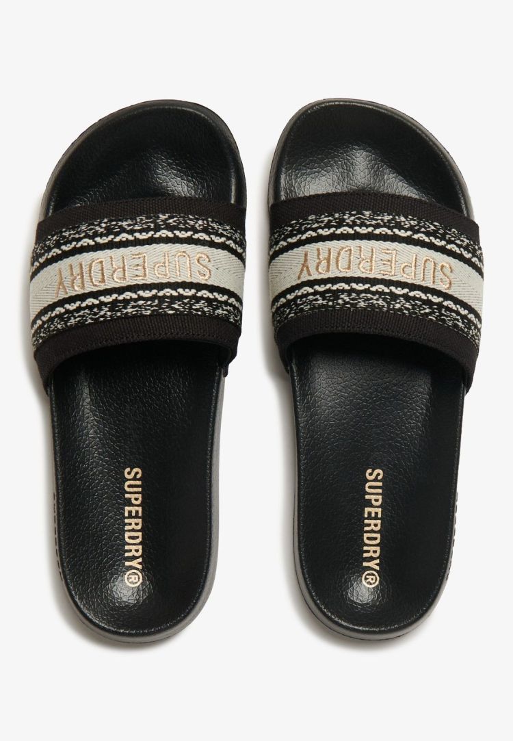 Superdry Slippers Zwart dames (WEBBING INTEREST POOL SLIDE - WF310241A.02A) - GL Sport (Sluis)