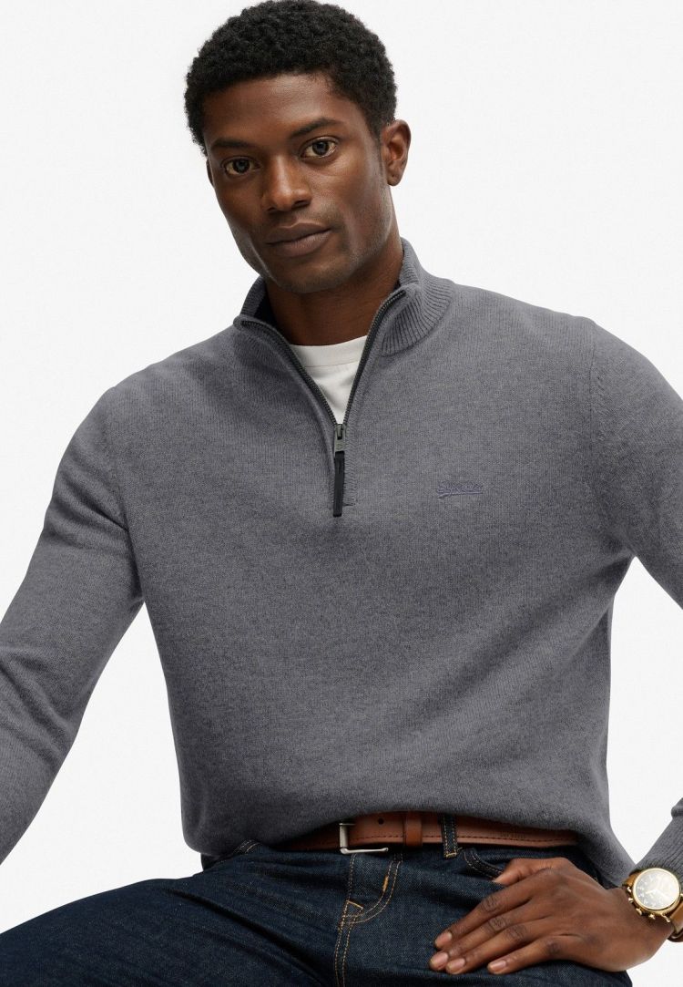 Superdry Pull Blauw heren (WOOL BLEND HALF ZIP JUMPER - M6110688A.H4R) - GL Sport (Sluis)