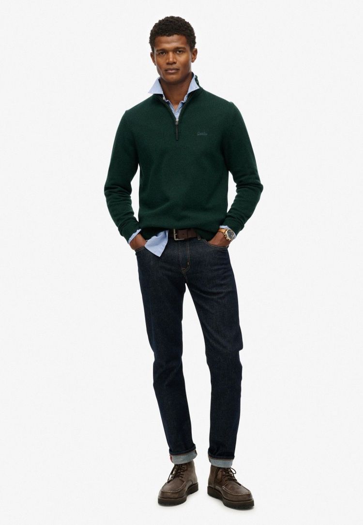 Superdry Pull Groen heren (WOOL BLEND HALF ZIP JUMPER - M6110688A.TEM) - GL Sport (Sluis)