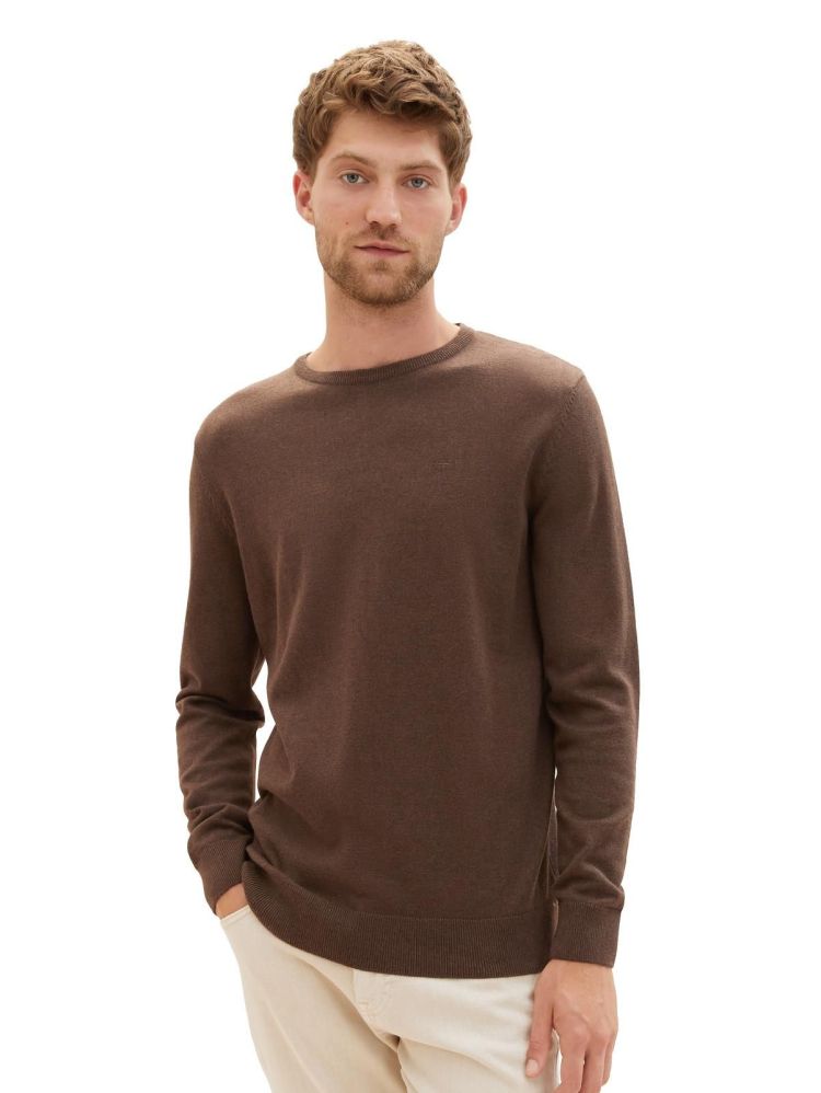 Tom Tailor Pull Bruin heren (BASIC CREW NECK SWEATER - 1027661.32717) - GL Sport (Sluis)