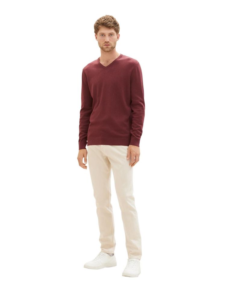 Tom Tailor Pull Rood heren (BASIC V-NECK SWEATER - 1027665.32620) - GL Sport (Sluis)