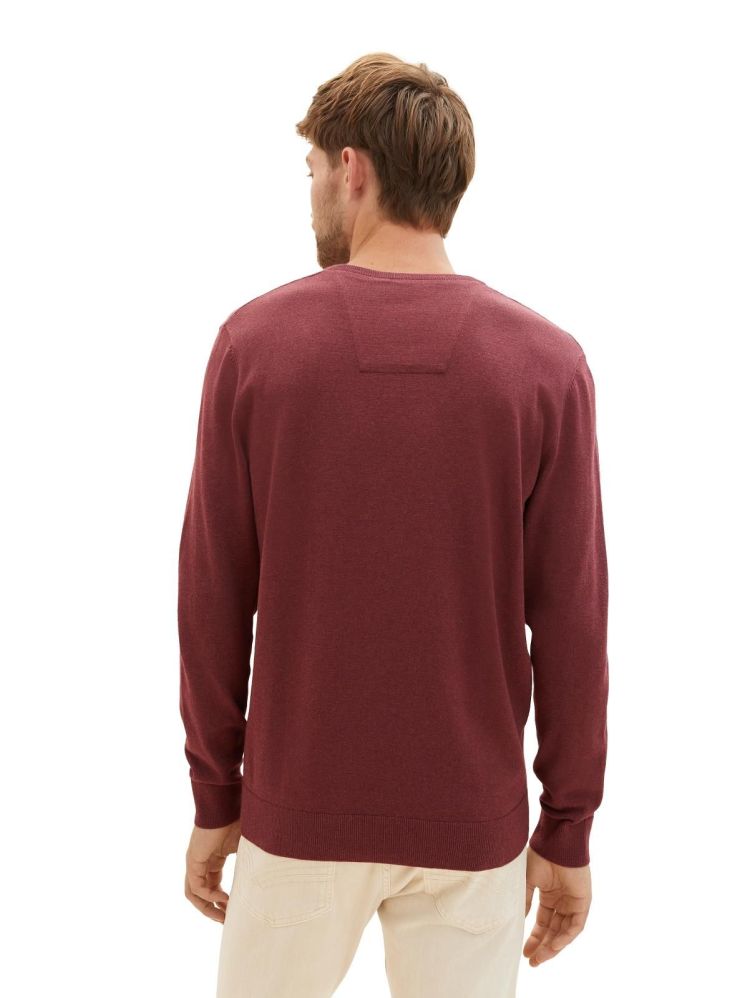 Tom Tailor Pull Rood heren (BASIC V-NECK SWEATER - 1027665.32620) - GL Sport (Sluis)