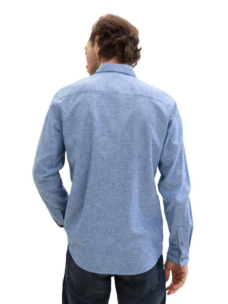 Tom Tailor Overhemd Blauw heren (COTTON LINEN SHIRT - 1040141.34922) - GL Sport (Sluis)