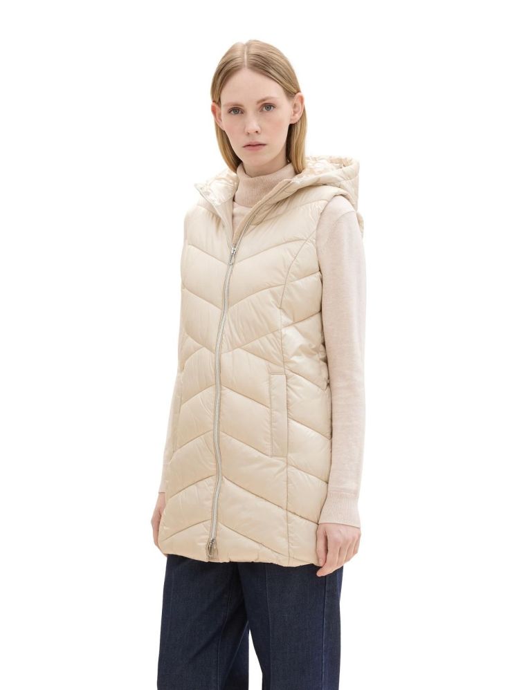 Tom Tailor Bodywarmer Beige dames (LONG HOODED VEST - 1041490.12365) - GL Sport (Sluis)