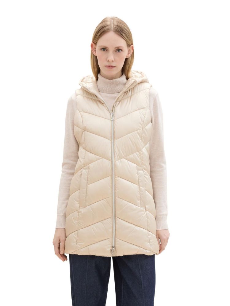 Tom Tailor Bodywarmer Beige dames (LONG HOODED VEST - 1041490.12365) - GL Sport (Sluis)