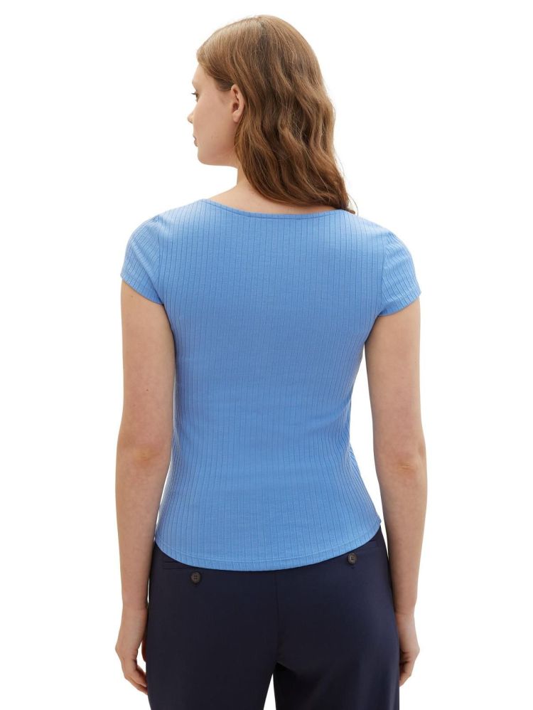 Tom Tailor T-shirt Blauw dames (RIB T-SHIRT WITH GATHERING - 1040626.18712) - GL Sport (Sluis)