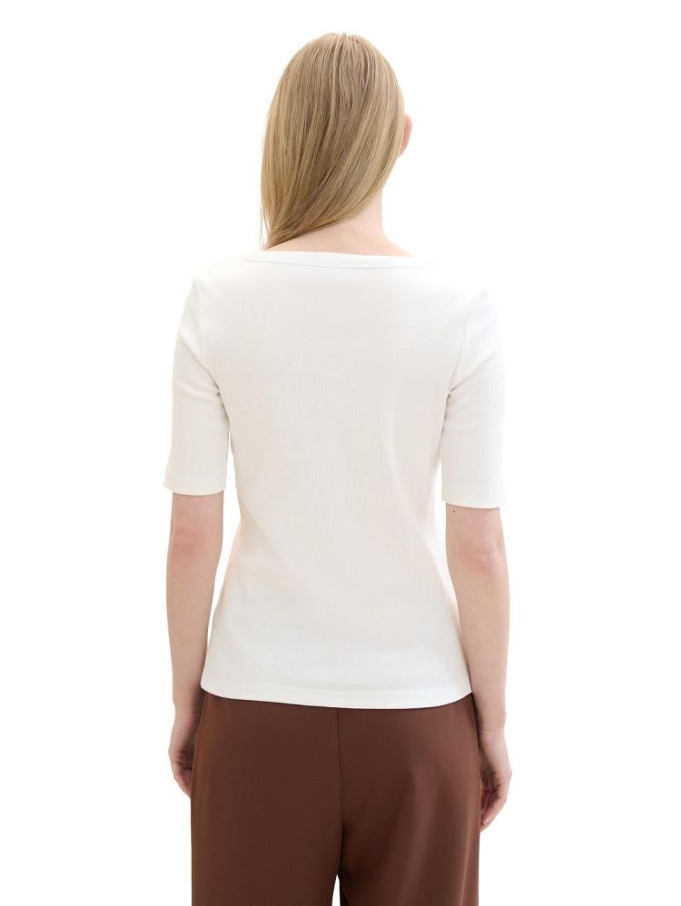 Tom Tailor T-shirt Off-white dames (T-SHIRT RIB WITH CREW NECK - 1041539.10315) - GL Sport (Sluis)