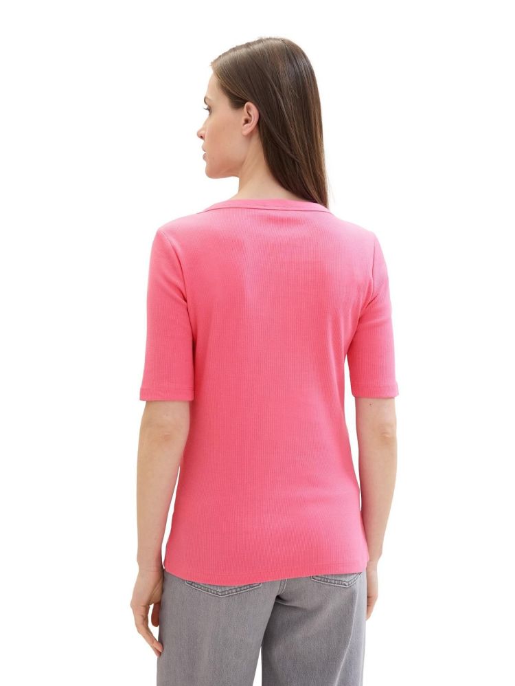 Tom Tailor T-shirt Roze dames (T-SHIRT RIB WITH CREW NECK - 1041539.15799) - GL Sport (Sluis)